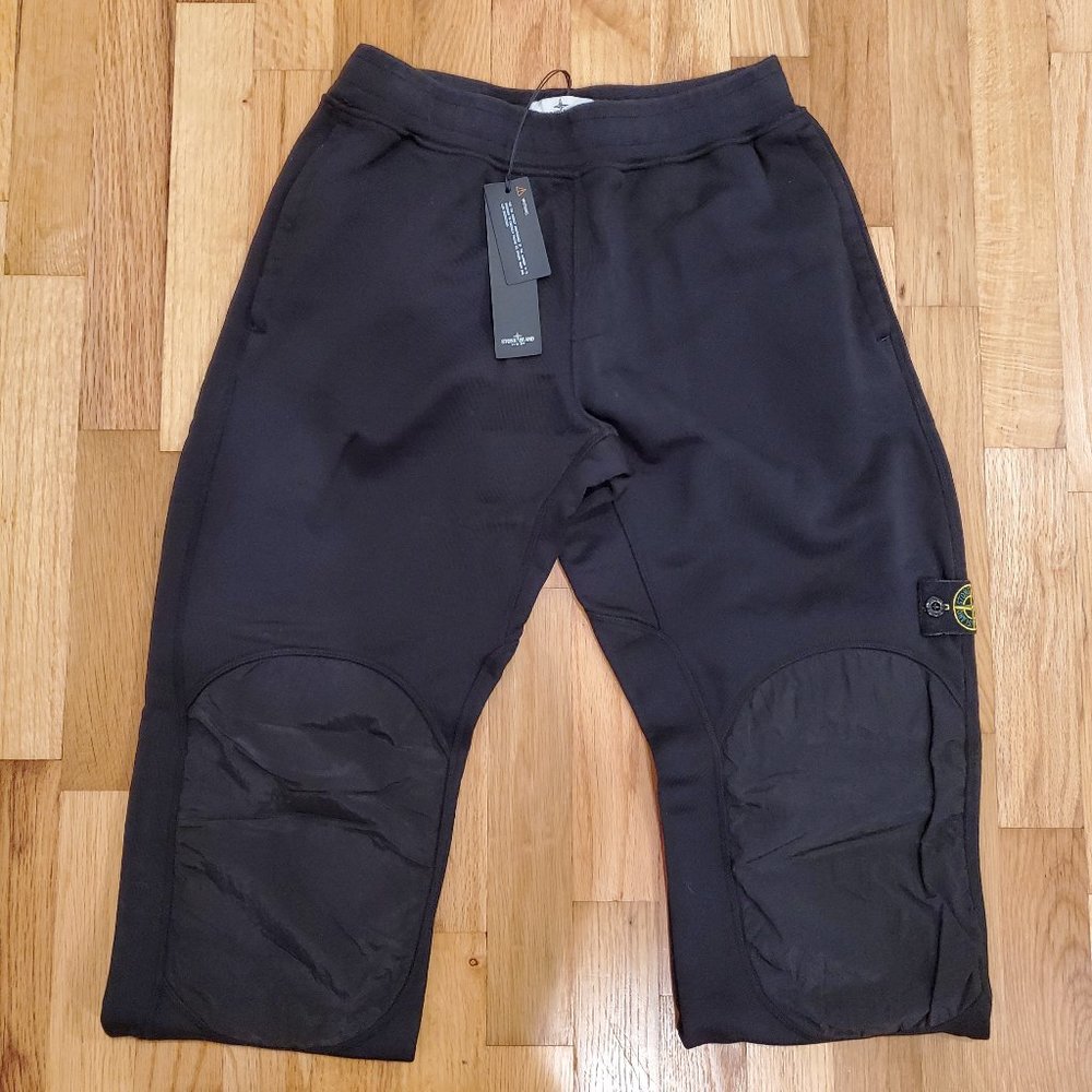 Stone Island Junior Track Pants with Knee Patch, Black, Size 14 (Mens XS)
